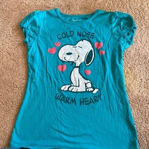 Gap kids snoopy peanuts cold nose warm heart T-shirt teal hearts Valentine